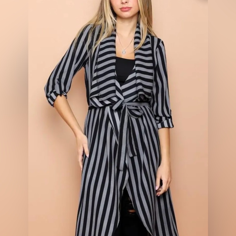 Iris Black and Gray Striped Cardigan